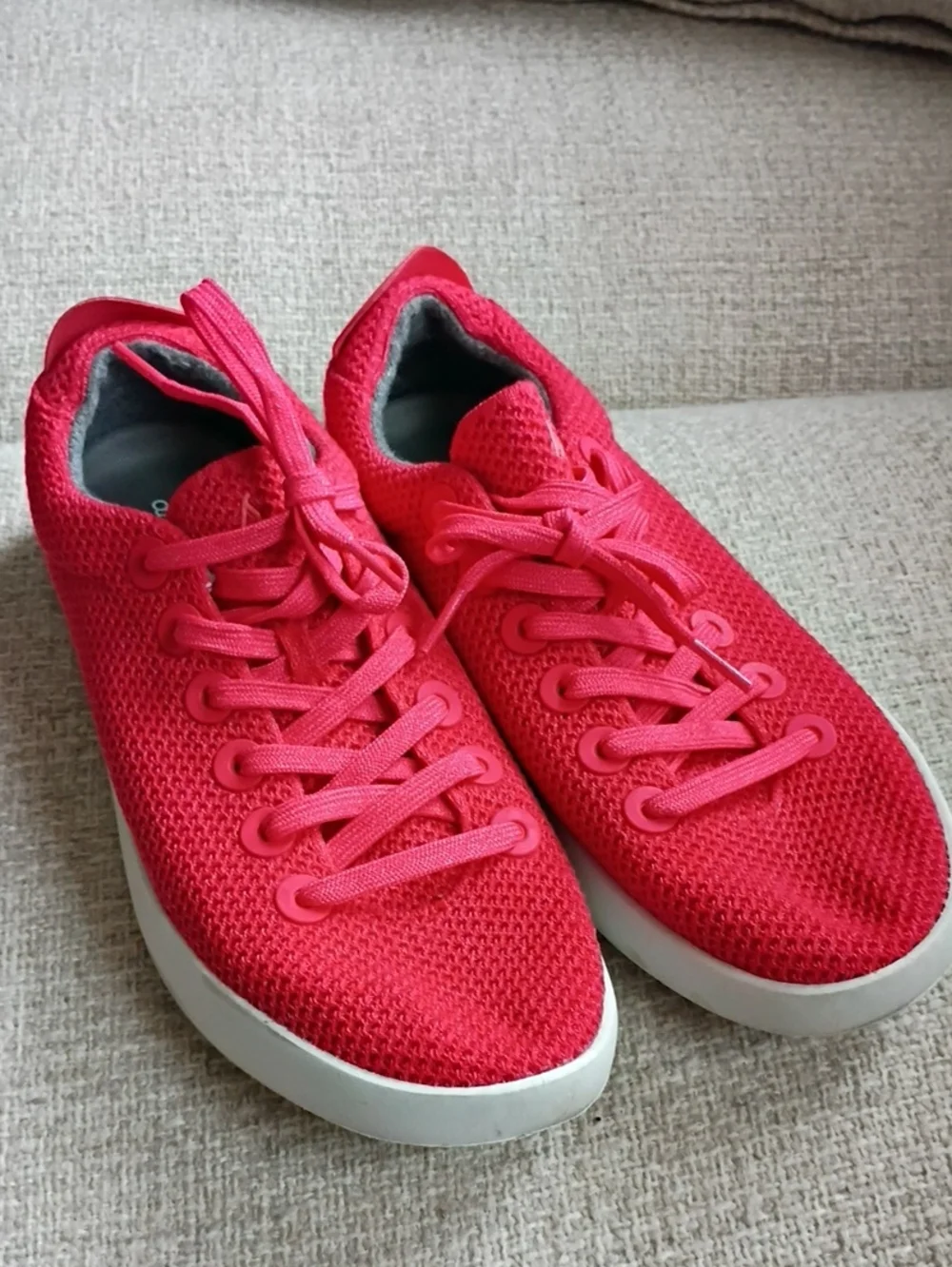 allbirds Women’s Red Knit Lace-Up Sneakers with White Sole